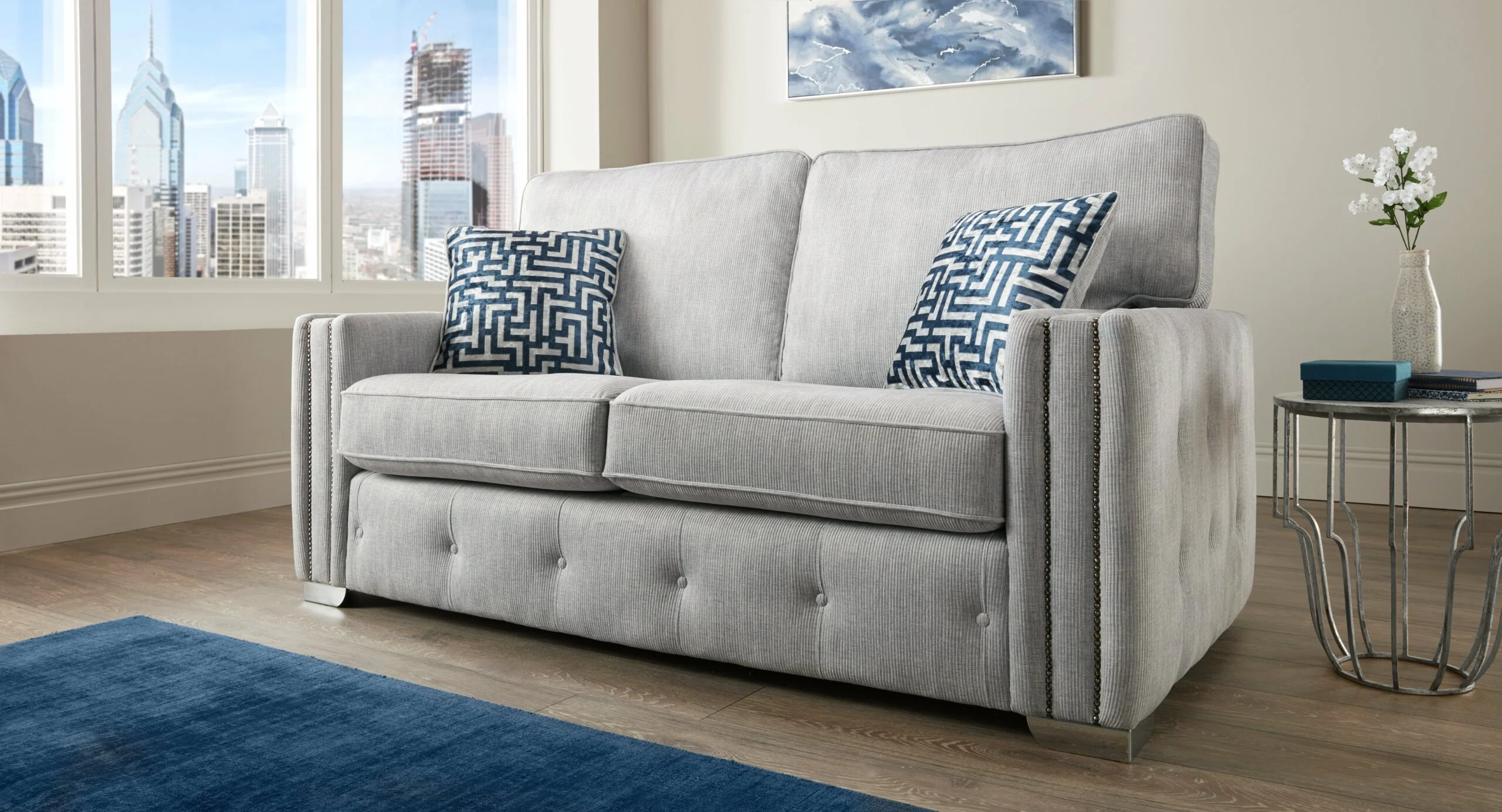 Alma 3+2 Seater Grey Premium Ribbed Fabric Sofa Suite - Image 4