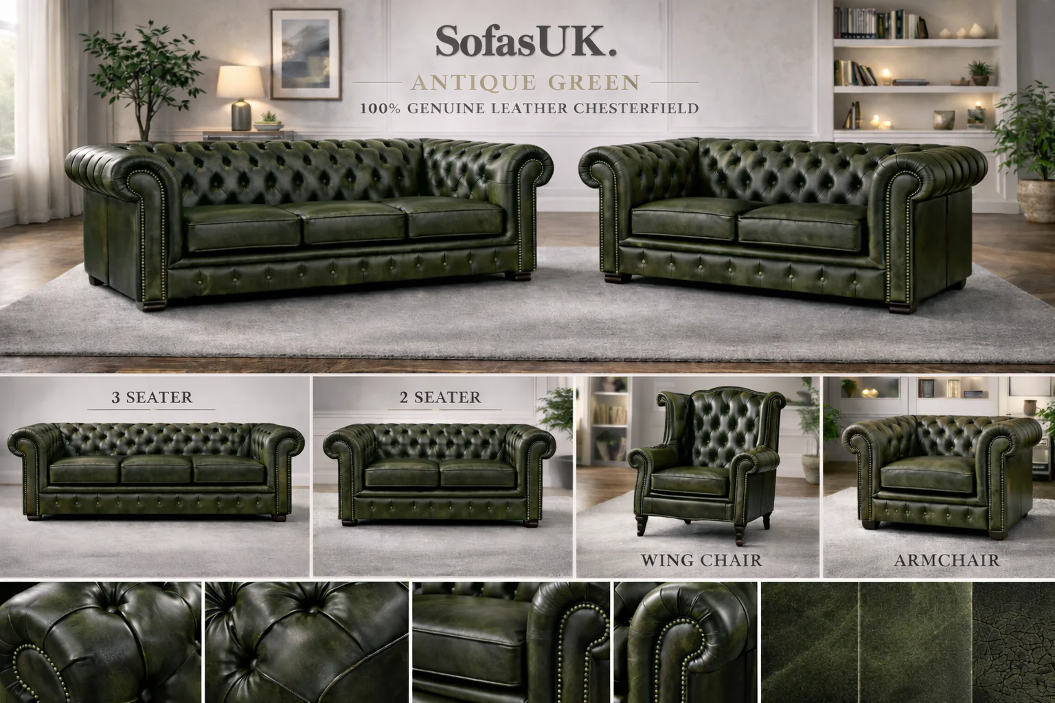Antique Chesterfield Sofas – Genuine Hide Leather | Exclusive to SofasUK - Image 6