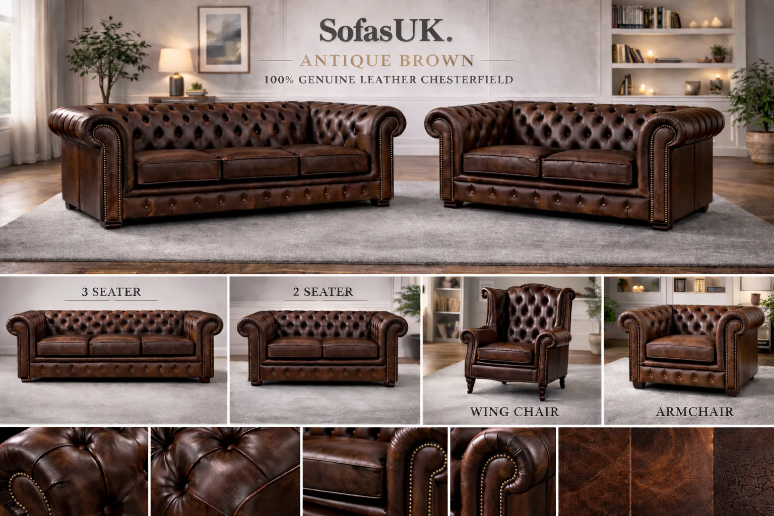 Antique Chesterfield Sofas – Genuine Hide Leather | Exclusive to SofasUK - Image 8