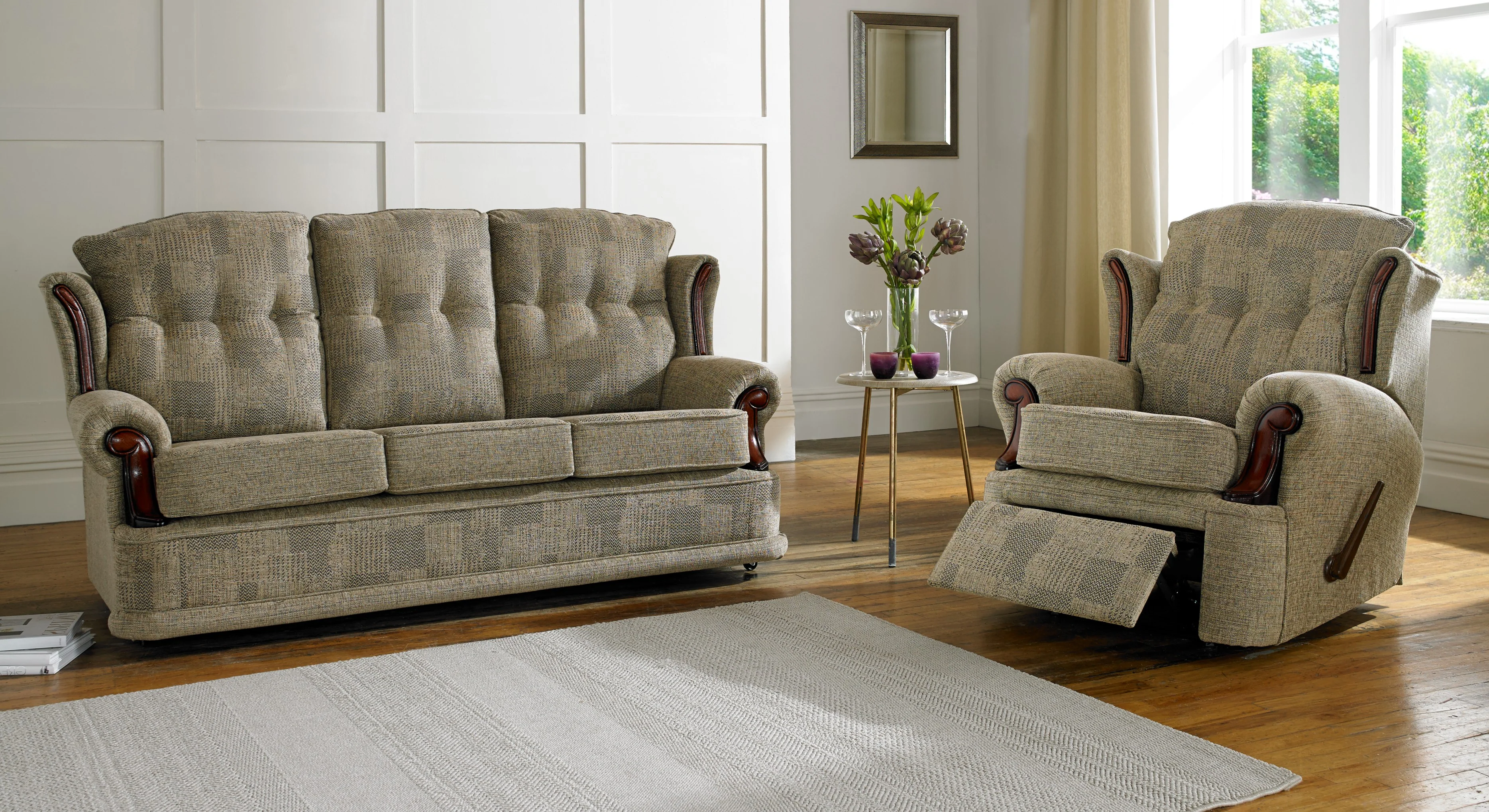 Carlton 3+1+1 Seater Sofas For Old People in Tiffany Range Tweed Fabric Buttoned Back - Image 3