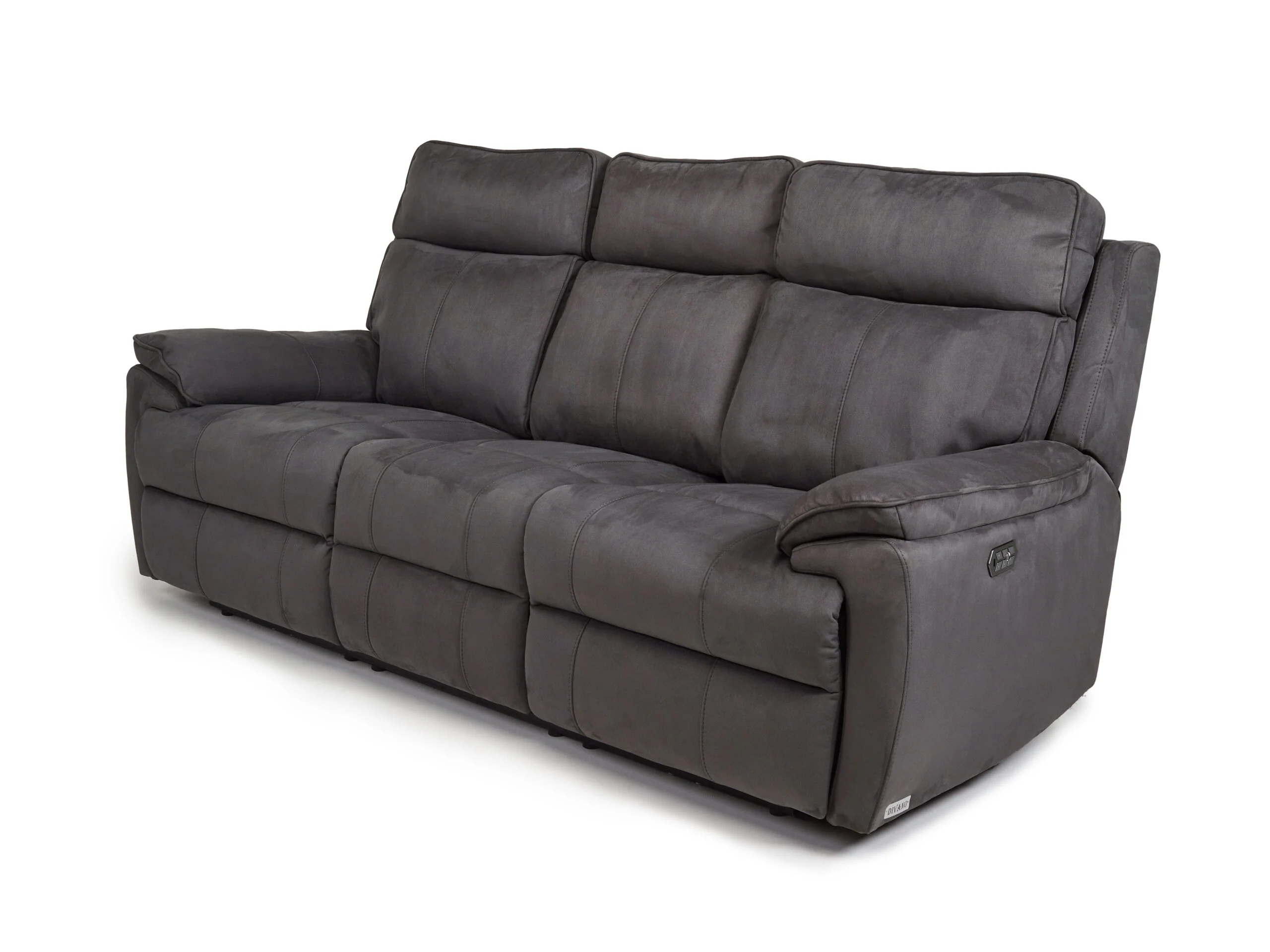 Continental Electric Reclining Grey Fabric Suede Sofas - Image 6