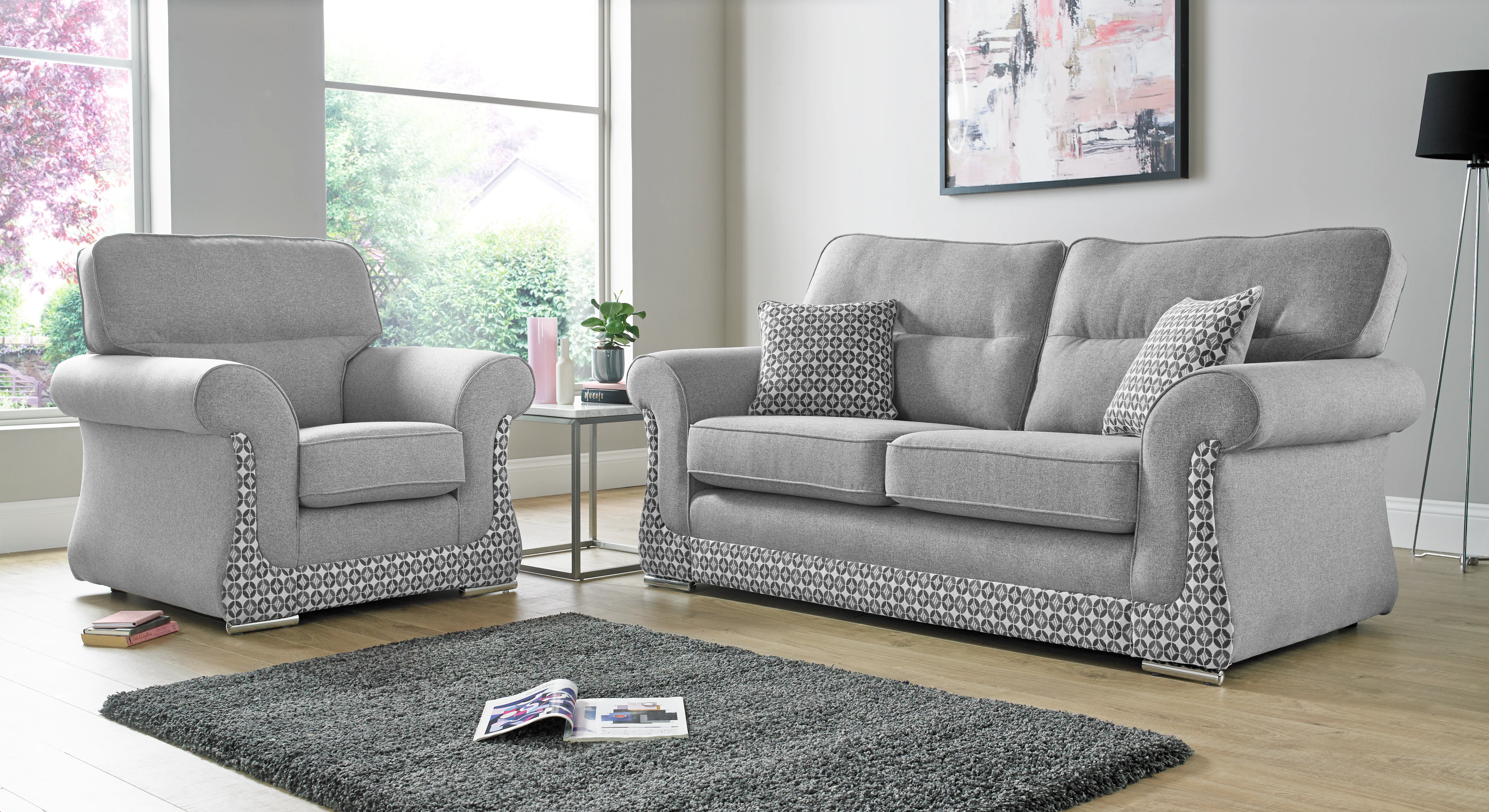 Galaxy Handmade 2 Seater Grey Fabric Sofa For Old People in Elegant Mosaic - Image 3