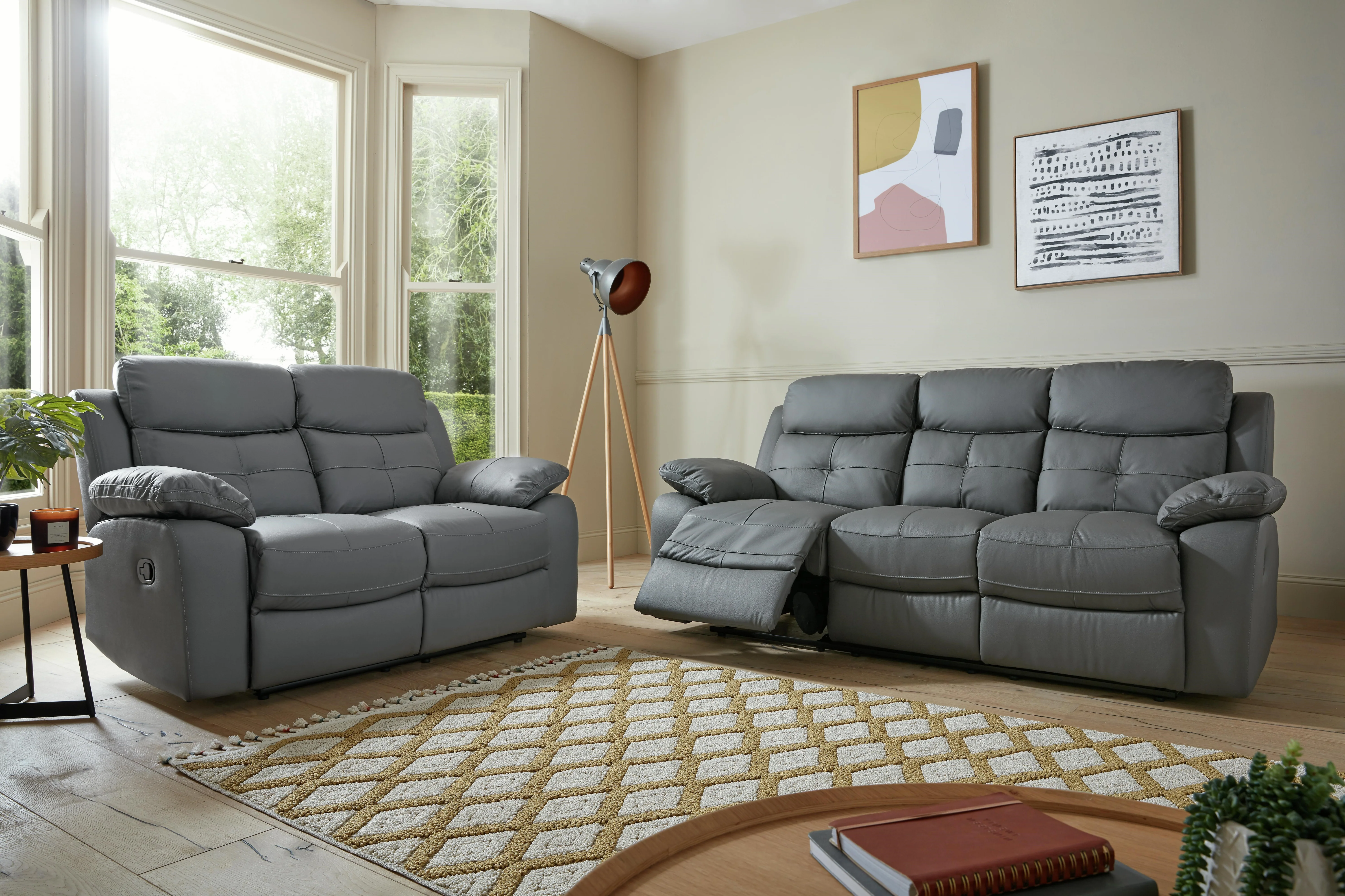 Lopez Recliner 3+2 Seater Genuine Grey Leather Sofa Set - Image 4