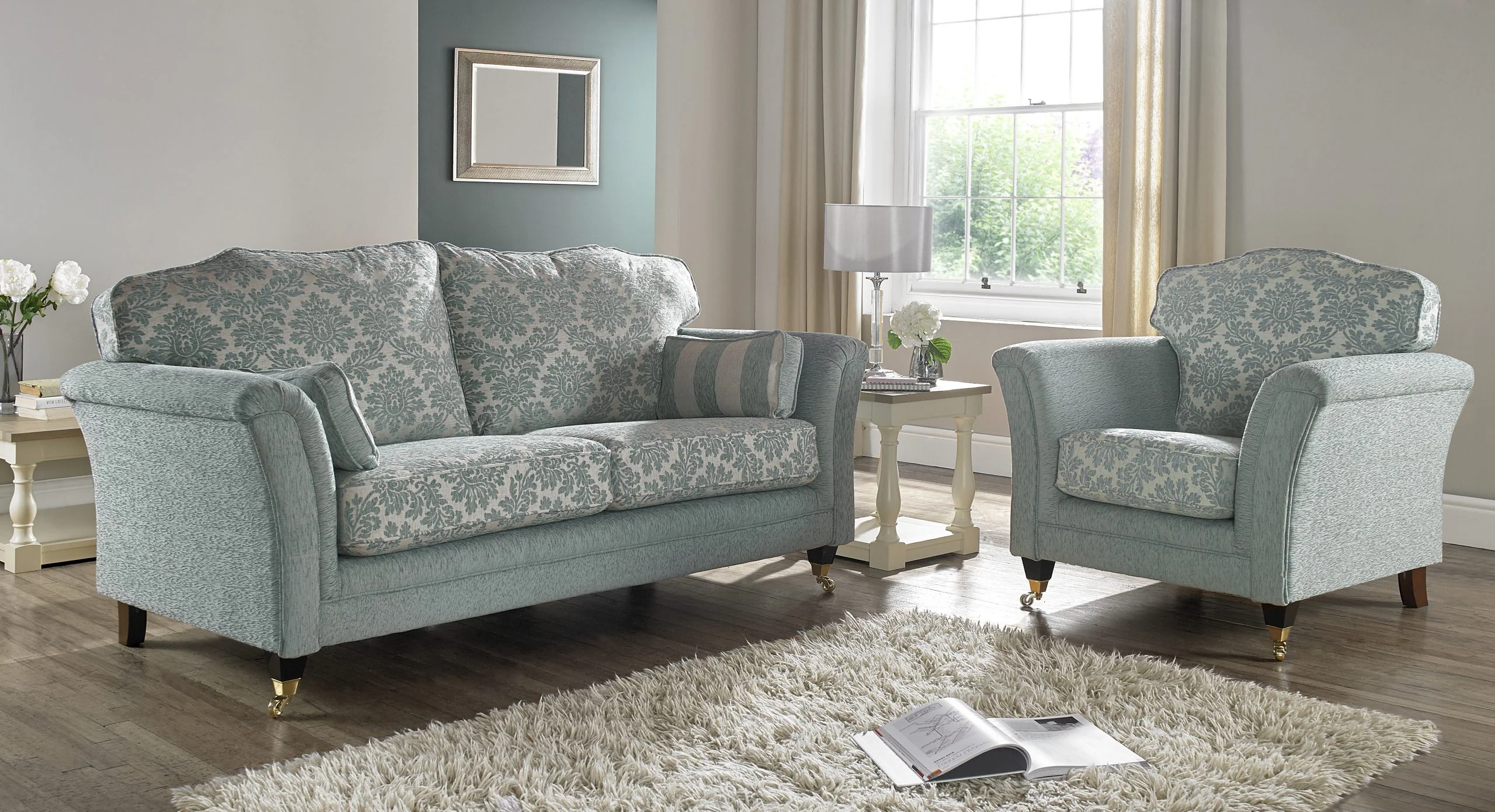 Minty Mark Handcrafted 2 Seater Premium Floral Blue Fabric Sofa For Old People - Image 4