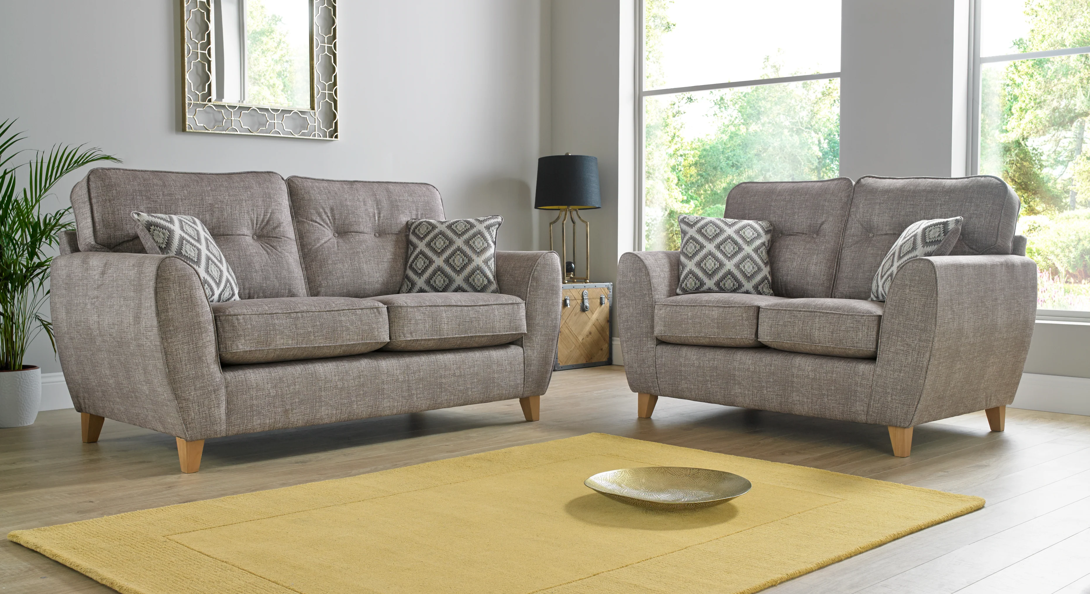 Winston Handmade 2 Seater Buttoned Back Cushion Grey Fabric Sofas For Elderly - Image 3